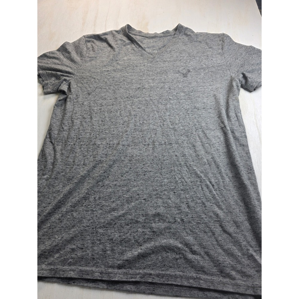 American Eagle Mens Grey V-Neck T-Shirt AE Legend Athletic Fit Medium Heathered